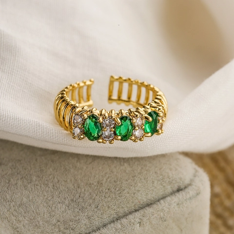 Verstellbarer Offener Ring Kupfer 18K Vergoldet Bunter Zirkon Geometrischer Palaststil Vintage Luxus Schmuck Damen