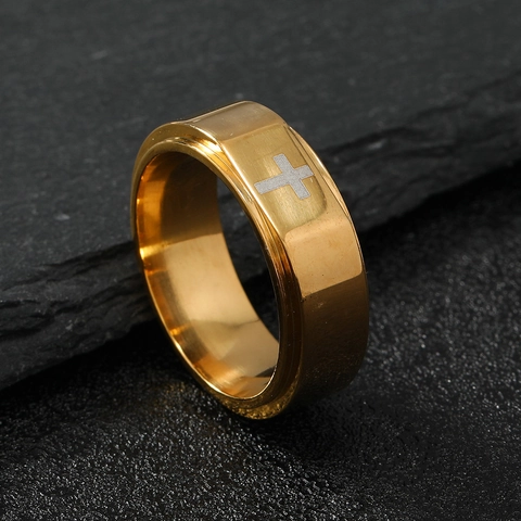 Minimalist Stainless Steel Cross Ring For Men Women Gold Black Width 4mm 6mm 8mm Plain Band Religious Fashion Finger Jewelry