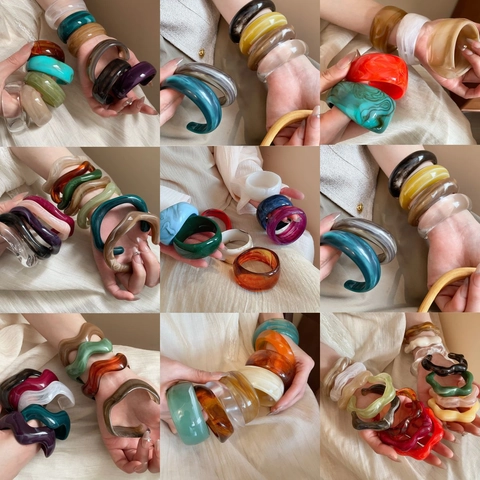 Brazalete De Resina Acrílica Onda Irregular Cara Ancha Jaspeado Moda Vintage Minimalista Joyería Para Mujeres