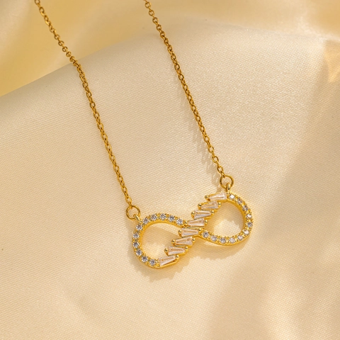Collar Con Colgante De Corazón Infinito Acero Inoxidable Circón Color Oro Joyería De Moda Para Mujeres Cadena Elegante