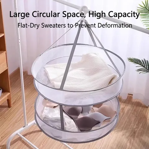 Mesh Drying Basket Polyester Flat Sweater Dryer Rack Windproof Hook Foldable Breathable Net For Laundry Socks