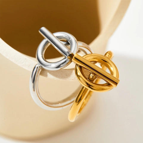Anello Con Chiusura OT Minimalista Acciaio Inossidabile Toggle T-Bar Geometrico Gioielli Moda Lucido Per Donna