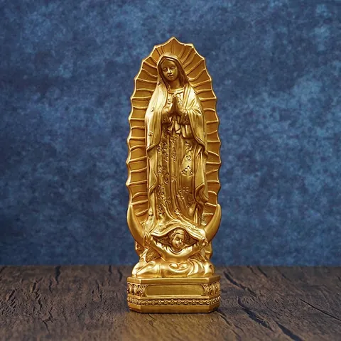 Statue Religieuse Vierge Marie Or Résine Synthétique Figure De Prière Avec Base Ange Décoration Autel Maison Chrétienne Cadeau