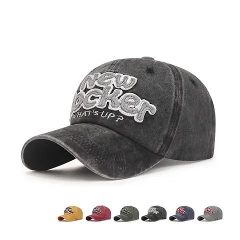Vintage Washed Cotton Baseball Cap Retro Distressed Denim Sun Hat With 3D Letter Embroidery For Men Women