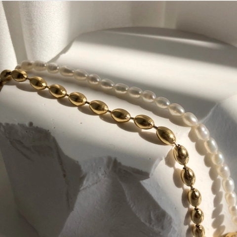 Gargantilla de Acero Inoxidable con Perlas Artificiales de Estilo Vintage Francés para Mujer Joyas Bañadas en Oro 18K