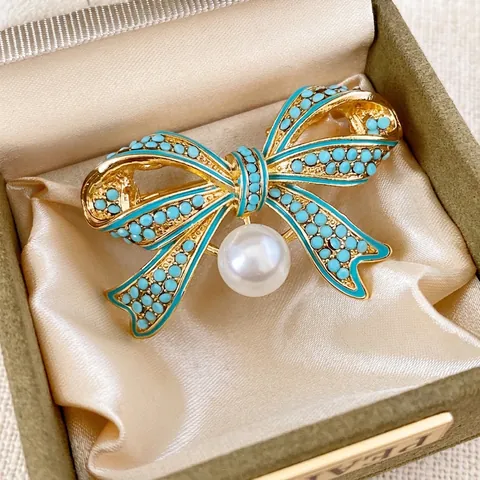 Spilla Fiocco Perla Artificial Vintage Per Donna Lega Con Perline In Resina Turchese Elegante Lusso Stile Antico Gioiello Regalo