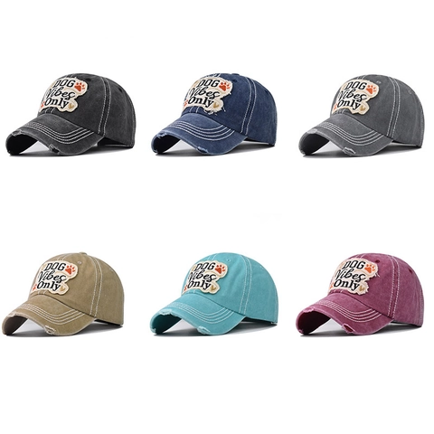Gorra De Béisbol De Algodón Lavado Parche Dog Vibes Only Distressed Vintage Ponytail Hat Ajustable Casual Sport