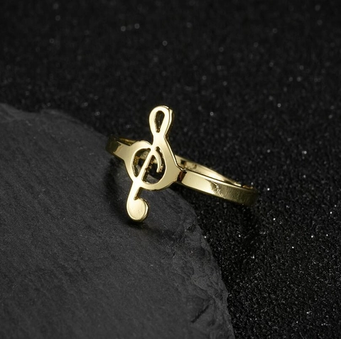 Anillo De Nota Musical Clave De Sol Acero Inoxidable Tamaño Ajustable Joyería Para Mujeres Amantes De La Música Pulido