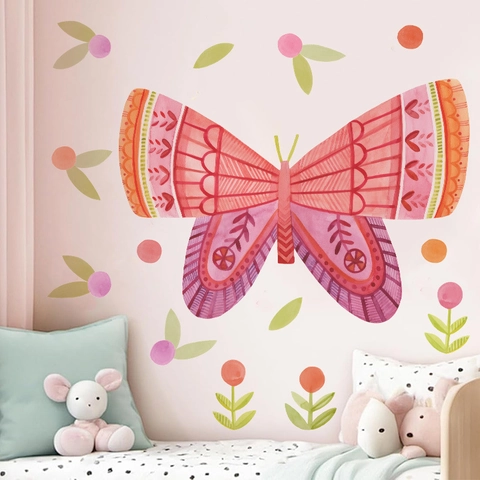 Butterfly Flower Wall Stickers PVC Self-Adhesive Watercolor Decals For Nursery Bedroom Window Home Decor Hand-Painted