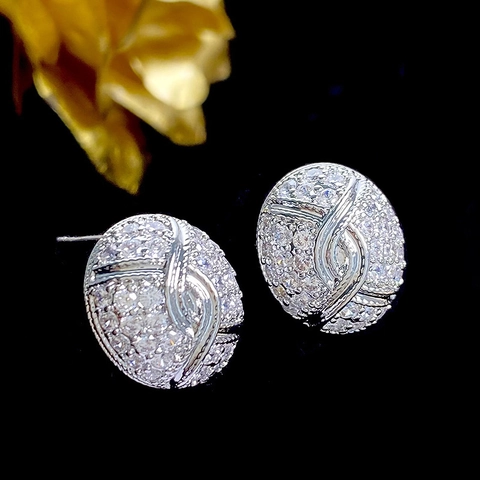 Oval Zircon Stud Earrings Copper With 925 Sterling Silver Earring Post Retro Crisscross Design Luxury Jewelry For Women