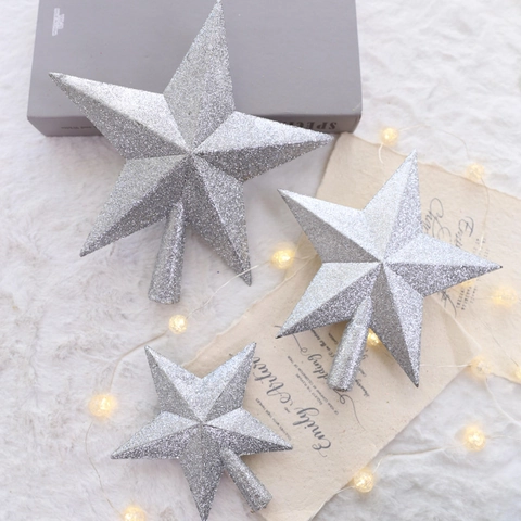 Puntale Per Albero Di Natale Stella Oro Argento Luccicante Stella A Cinque Punte Cava Ornamento Decorazione Natalizia Per Interni