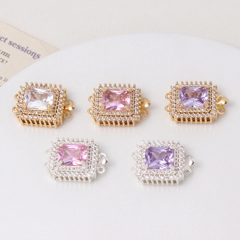 Square Jewelry Connector Clasp Copper Micro Pave Zircon Plug Buckle For DIY Bracelet Necklace Making Trendy Luxury