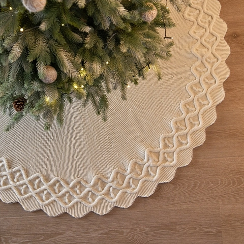 Kerstboomrok Gebreid Acryl Geschulpte Rand Strik Kabelpatroon Feestdagen Huis Vloer Decoratie Dik Warm Feestelijk