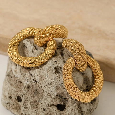 Stainless Steel Braided Hoop Earrings For Women Chunky Twisted Rope Texture Geometric Trendy High-End Fashion Jewelry