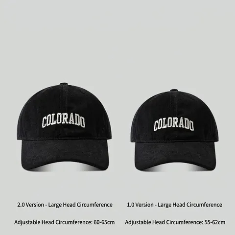 Vintage Cotton Colorado Letter Embroidery Baseball Cap Adjustable Large Head Circumference Sun Protection Peaked Hat For Men Women