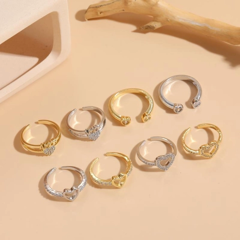 Herz Offener Verstellbarer Ring Kupfer Zirkonia Amor Brief Pavé Geometrischer Modeschmuck Für Frauen