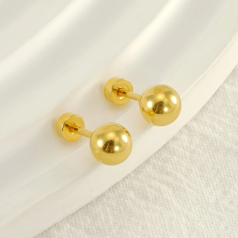 Ball Stud Earrings 18K Gold Plated Stainless Steel Hypoallergenic Mirror Polish Minimalist Secure Screw Back For Women