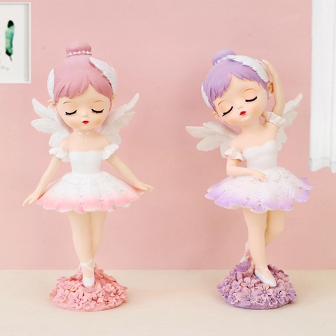 Graziosa Statuina Angelo Ragazza Di Balletto Resina Vinile Ala Piuma Ornamento Scrivania Arredo Interno Auto Torta Regalo