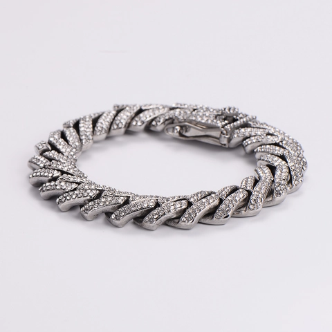 Bracciale A Catena Cubana Iced Out Acciaio Inossidabile 316L Pieno Di Strass Gioielli Hip Hop Da Uomo