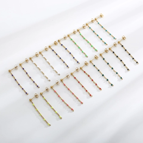 Long Tassel Earrings Stainless Steel Chain Colorful Resin Bead Dangle Drop Ear Jewelry Fashion For Women