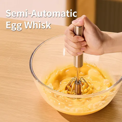 Semi-Automatische Garde 316 Roestvrij Staal Handmatige Druk Rotatie Handmixer Voor Keuken Eieren Room Bakken Zilver