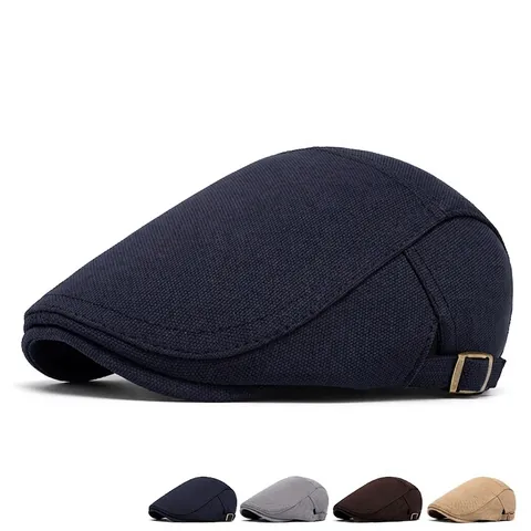 Berretto Uomo Cotone Lino Traspirante Regolabile Coppia Piatta Ivy Newsboy Stile Retro Britannico Estate Sole
