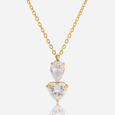 Mode Roestvrij Staal Hart Waterdruppel Strass Hanger Halsketting Voor Dames Elegante 18K Vergulde Sieraden Dagelijks Dating Cadeau