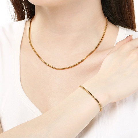 Collar Y Pulsera De Cadena De Serpiente Redonda De Acero Inoxidable 304 Joyería De Moda Minimalista