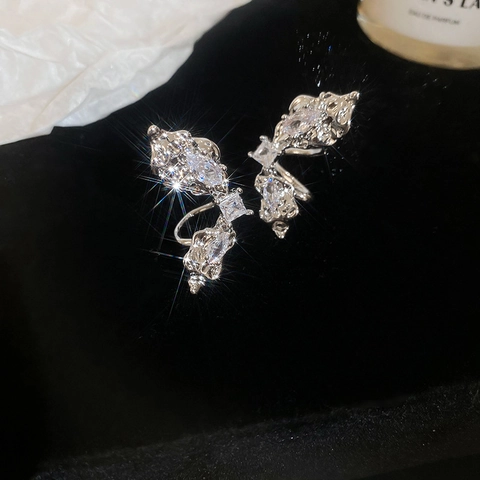 Liquid Metal Butterfly Wing Ear Cuff Earrings Copper Zircon Irregular Non Pierced Wrap Earring For Women Silver Color
