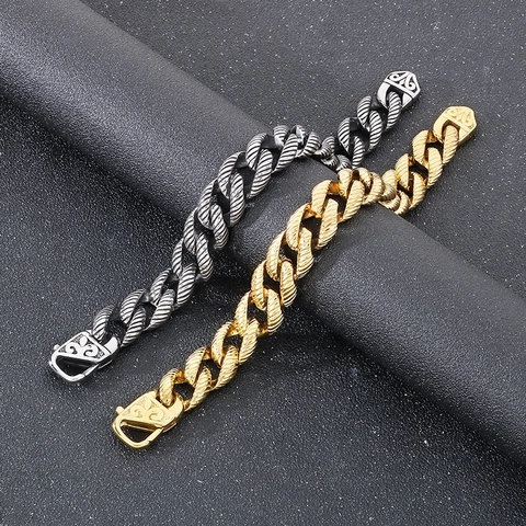 Pulsera De Cadena Trenzada De Acero Inoxidable Para Hombre Con Cierre Grabado Estilo Punk Heavy Metal Hip Hop