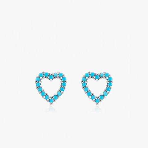 Herz Ohrstecker 925 Sterling Silber Mit Türkis Hohl Elegant Süß Schmuck Für Damen