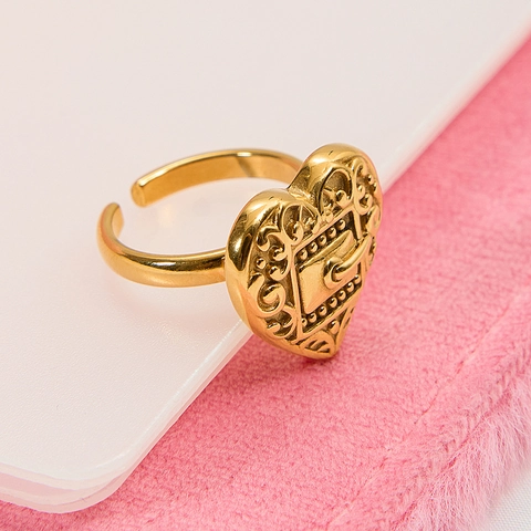 Retro Edelstahl Herz Schnalle Offener Ring Für Damen Y2K Barock Graviert Vergoldet Verstellbar Künstliche Perle Strass Ringe Schmuck
