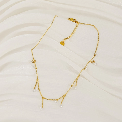 Collana Con Nappa In Zircone Tondo Placcato Oro 18K Acciaio Inossidabile Minimalista Elegante Per Donna
