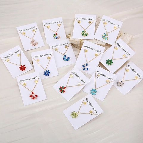 Collana E Orecchini Floreali Acciaio Inossidabile Strass Fiore Petalo Gioielli In Cristallo Eleganti Regalo Per Donna