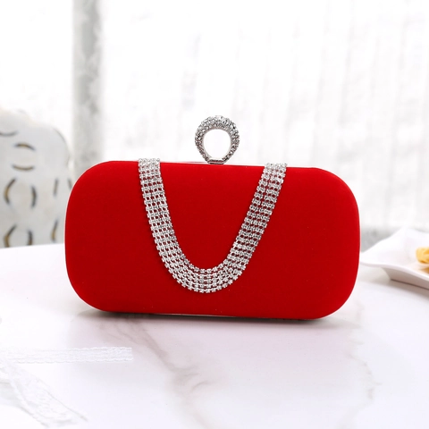 Bolso De Noche Elegante De Terciopelo Con Asa De Anillo De Strass Y Cadena De Borlas Para Mujer Banquete Boda Fiesta