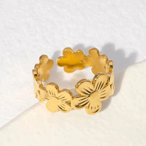 Anillo de Flor Abierto de Acero Inoxidable Banda Floral Ajustable para Mujer Joyería de Dedo Estética Minimalista Regalo Dulce