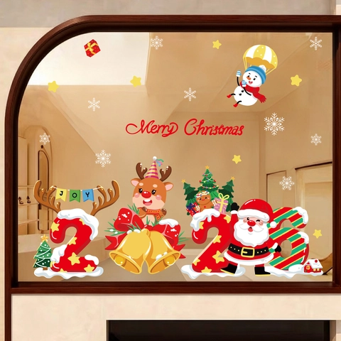 Pegatinas De Ventana De Navidad PVC Estática Reno Copo De Nieve 2026 Año Nuevo Decoración Para Cristal Tienda Hogar