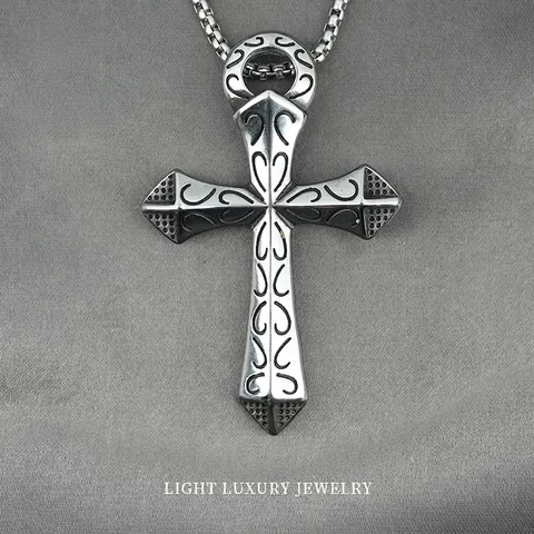 Collana Con Pendente A Croce Vintage Acciaio Al Titanio Gotico Motivo Goffrato Punk Gioielli Retrò Per Uomini