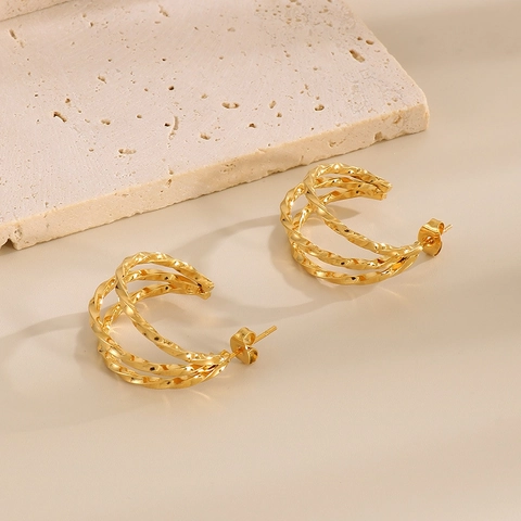 Boucles D'oreilles Créoles En Forme De C Multi-Couches Vintage Français Pour Femmes Bijoux En Acier Inoxydable