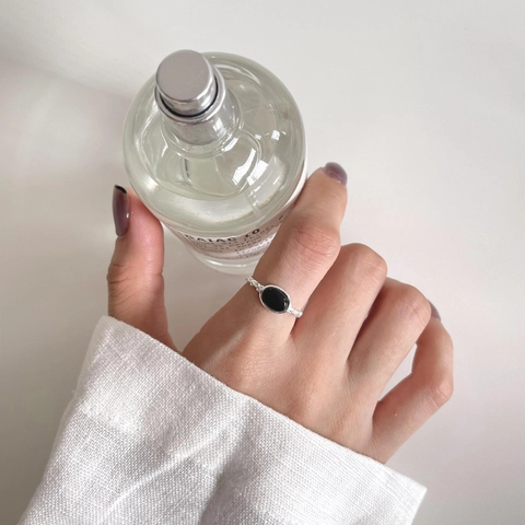 925 Sterling Silber Ring Mit Ovalem Schwarzem Achat Vintage Seilband Offen Verstellbar Schmuck Für Damen Elegant
