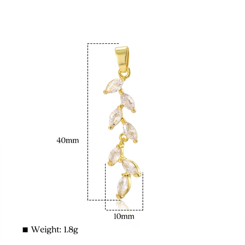 Élégant Pendentif Feuille Épi De Blé Cuivre Zircone Plaqué Or 18K Charms Minimalistes Pour Femmes