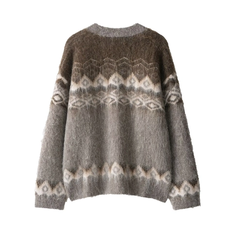 Cardigan In Maglia Jacquard Geometrico Fair Isle Da Donna Scollo A V Con Bottoni Morbido Maglione Retrò