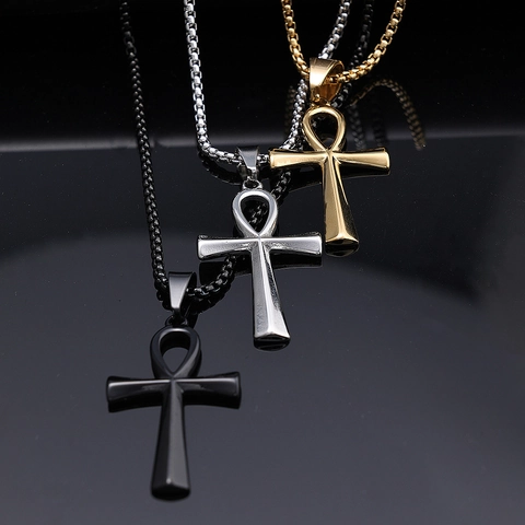 Ankh Cross Pendant Necklace Stainless Steel Egyptian Life Symbol Polished Retro Punk Jewelry For Men Women