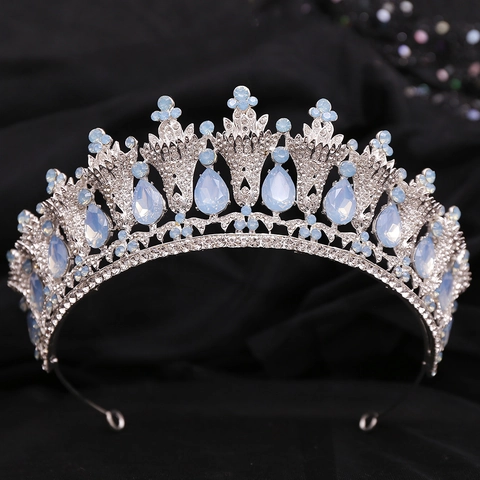 Baroque Bridal Wedding Crown Tiara Alloy Rhinestone Crystal Opalescent Stone Hair Accessory Elegant Headpiece For Women