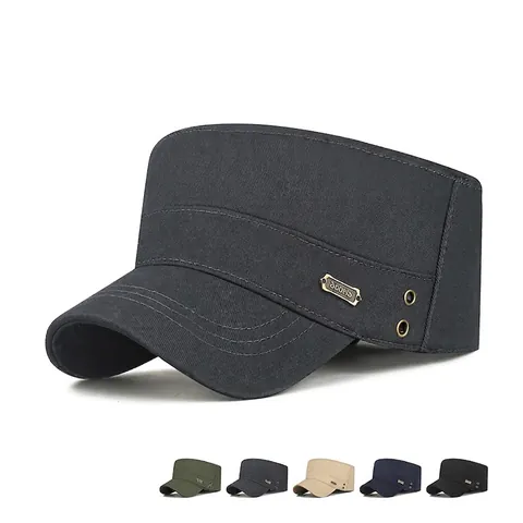 Casquette Cadet Homme Coton Twill Chapeau Militaire Plat Avec Étiquette Métal Sports Oeillets Respirants Réglable Extérieur Loisirs
