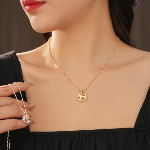 Collier Pendentif Cheval À Bascule Cuivre Minimaliste Élégant Chaîne À Billes Bijoux Pour Femmes