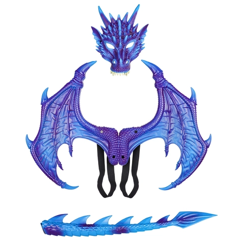 Dragon Mask Wings Tail Accessories RP Foam Realistic Texture Halloween Cosplay Party Decoration Kids Boys Girls