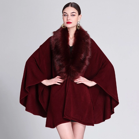 Dames Kunstmatige Kasjmier Gebreide Kaap Sjaal Met Kraag Van Namaakvossenbont Halflange Wintervest Grote Maten Jas