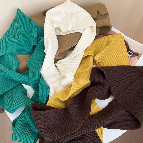 Bufanda Con Capucha De Punto Gorro Pasamontañas Integrado Color Sólido Calentador De Cuello Acanalado Suave Para Invierno Mujer