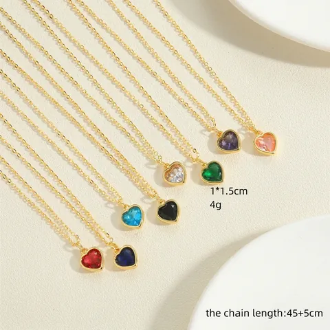 Heart Pendant Necklace Copper Zircon Colorful Elegant Fashion Clavicle Chain Jewelry Accessory For Women Minimalist Style